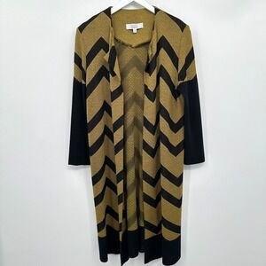 Exclusively Misook Duster Cardigan Jacket Size Medium 3/4 Sleeve‎ Black Gold